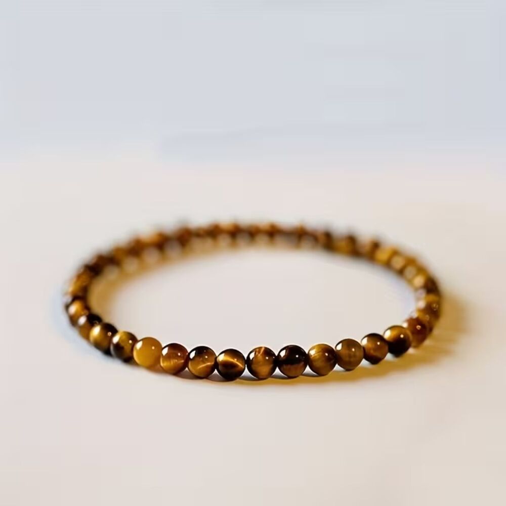 Natural Tigers Eye Beaded Bracelet 4mm Stretch Handmade Boho Gemstone Men Women